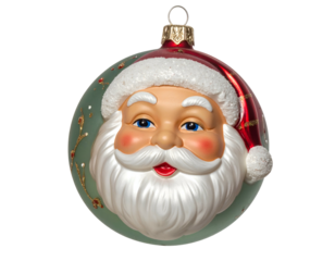 Festive Santa Claus face ornament on soft green background
