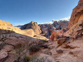 Valley of fire park landscape in Nevada state of America during nice winter day displaying huge rock formations