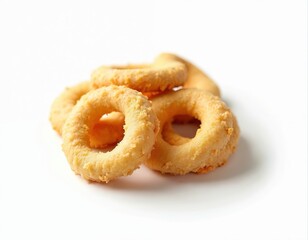 Traditional Brazilian polvilho starch biscuits are isolated on a white background. These crunchy, baked treats are made from cassava manioc flour.