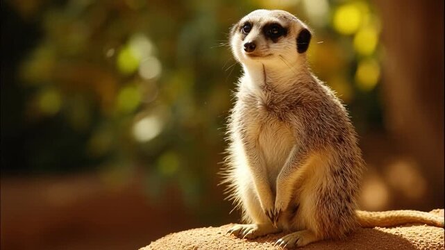 A Cinematic Wide Angle Photo of a Meerkat Standing Alert on a Rock in a Natural Habitat 4K 24fps