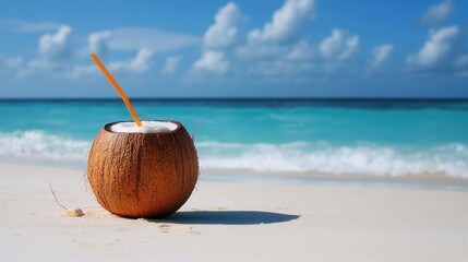 Tropical Coconut Drink on Beach