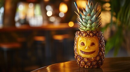 Tropical cocktail in carved pineapple