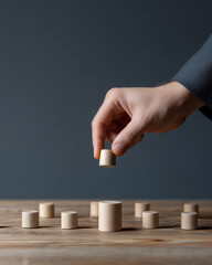 Businessman arranging wooden blocks in ascending order on table