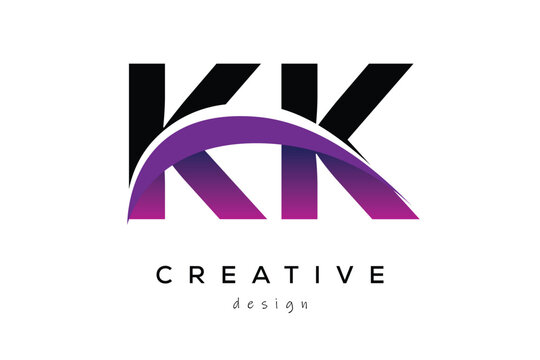 KK Creative And Modern Letter Logo Design with Creative Purple Wave Abstract Latter Logo Concept.