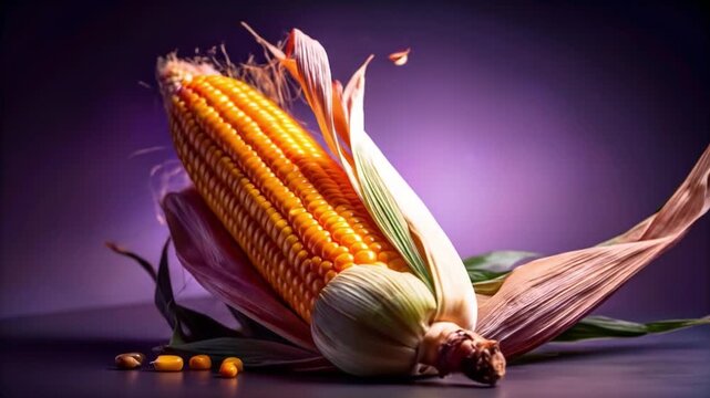Close up of golden corn on the cob studio lighting food photography