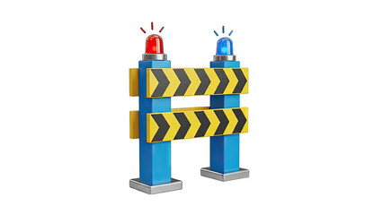 Construction Barrier with Red and Blue Flashing Lights