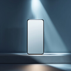 Modern smartphone with blank screen on sleek surface in spotlight