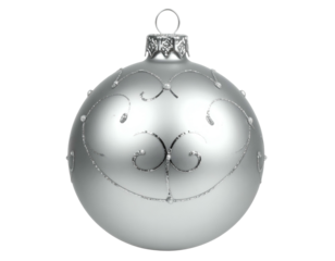 Elegant silver sphere with swirling silver accents and glitter