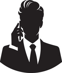 Striking silhouette icon of a confident business professional in a suit and tie, holding a phone to their ear, conveying effective communication.