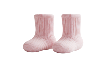 Two pairs of pastel pink baby socks 3D render standing side by side on transparent background