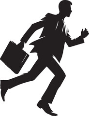Dynamic silhouette of a businessman in a suit, rushing with a briefcase, conveying urgency, speed, and a busy corporate life.