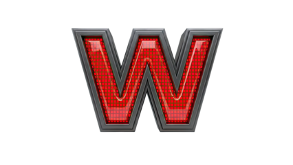3D Rendered Letter W with Red LED Lights and Dark Frame