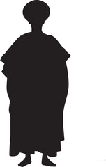 Full-body silhouette of an African tribal figure wearing traditional clothing and distinctive headwear, standing upright.