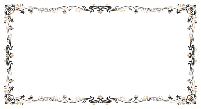 Elegant black and white ornamental frame with floral vine design for vintage invitations and decorative text borders