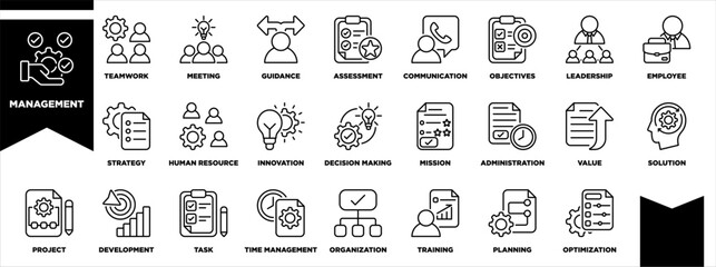 Management Icon Set Line Black