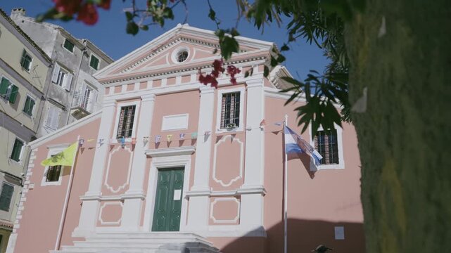Exterior of Holy Fathers and Saint Arsenios Church in historic part of Corfu, Corfu Island in Greece