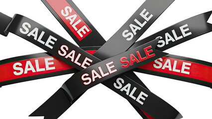 Multiple "Sale" ribbons on a white background