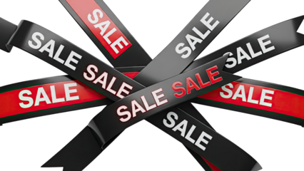 Multiple "Sale" ribbons on a white background
