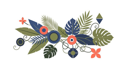 Vibrant tropical foliage and bloom arrangement with colorful leaves and flowers.