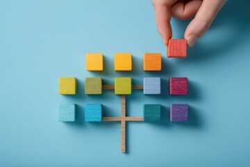 Colorful wooden blocks arranged in a tree-like structure