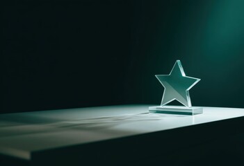 Transparent star trophy on a white surface, dimly lit