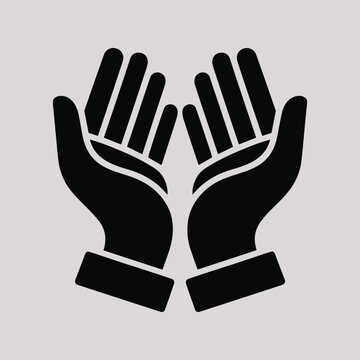 Black silhouette of two open hands with palms facing upwards palms up vector illustration isolated on white background.