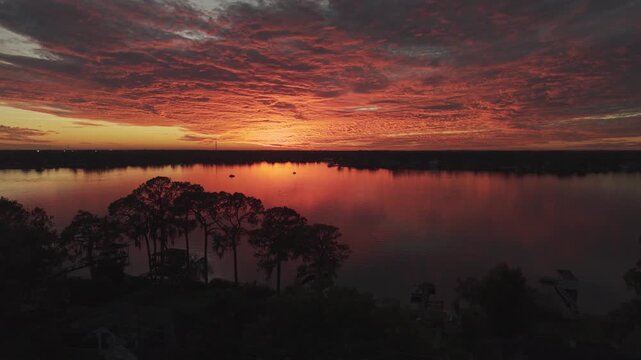 Aerial video of sunset in Apopka, Florida, USA. January 2, 2026. North of Orlando, FL. 