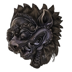 illustration of a lion's head in Balinese art tradition