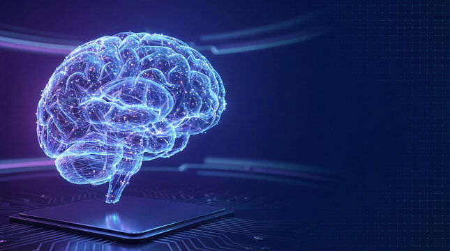 Digital representation of brain, showcasing network of glowing lines and dots, symbolizes artificial intelligence and advanced technology. vibrant colors and intricate details evoke sense - Powered by Adobe
