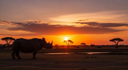 Indian rhinoceros standing in tall grass with thick armor-like skin and a single horn. A massive herbivore native to South Asia, symbol of strength and endangered wildlife.