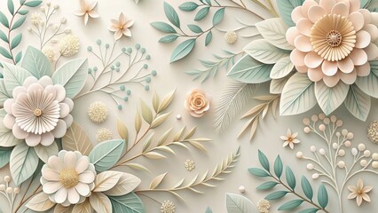 Elegant Pastel Paper Flower Arrangement A Delicate Botanical Composition Featuring Soft Hues and Intricate Details