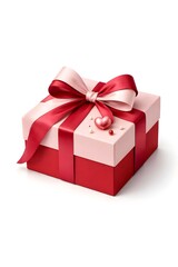 Obraz premium Luxury Red Gift Box Wrapped in Satin Ribbon Symbolizing Love, Celebration, and Surprise