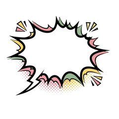 Vibrant comic book style speech bubble with colorful dynamic design