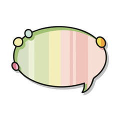 Colorful speech bubble with pastel stripes and decorative accents