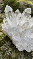 brilliant clear natural quartz crystal cluster sharp points displaying a tiny subtle rainbow effect