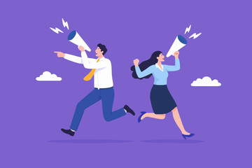 People Running With Megaphones