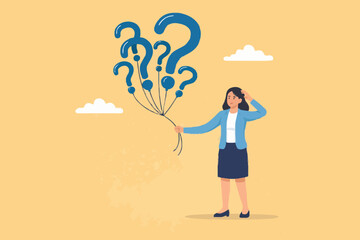 Woman with question balloons