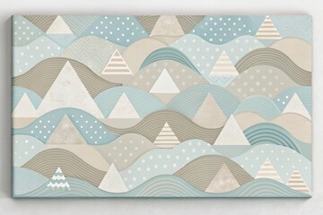 Serene Abstract Landscape Canvas Print  A calming blend of pastel blues and beige, featuring stylized mountains and wavy lines, ideal for home d?cor