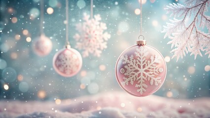 Winter Wonderland Festive Ornament Scene with Delicate Snowflake Decorations and Sparkling Lights