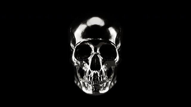Metallic silver chrome skull nodding head Yes, robotic skeleton agreement gesture seamless loop for security success concept.
