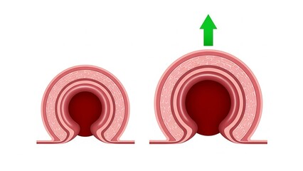 An illustration of two cross-sectional views of blood vessels