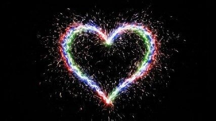 Heart-shaped fireworks exploding in colorful sparks on a dark night background for romantic celebration - Powered by Adobe
