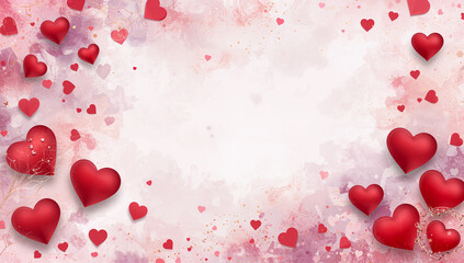 バレンタイン向け赤いハートの抽象パノラマ背景バナー.生成AI