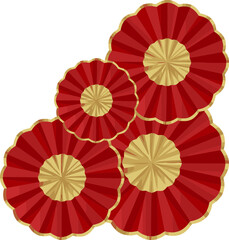 Red Paper Fans with Gold Center.