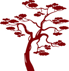 Red Tree Silhouette Illustration Art.