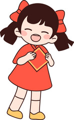 Smiling Cartoon Girl with Book.
