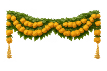 Marigold flower garland toran decorating entrance, celebrating indian festivals, rituals, cultural traditions