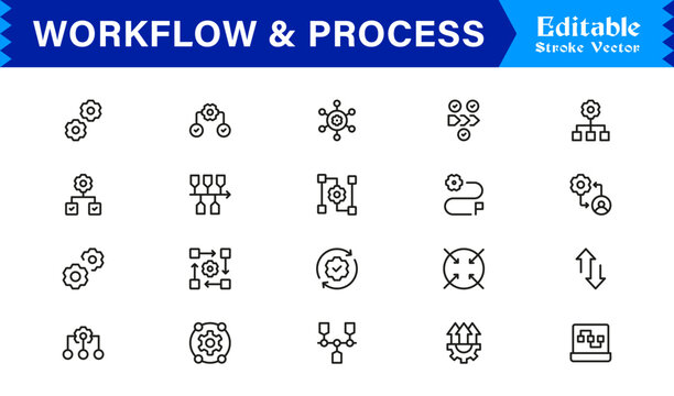 Workflow and Process Line Icon Set &ndash; Professional, Modern, and Minimal Outline Symbols for Efficient Systems