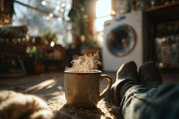 Photo of a person leaning against a warm dryer for comfort at home