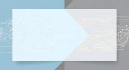 Abstract background with a white pointed rectangle overlay on a split blue and gray backdrop, featuring subtle circuit board patterns.